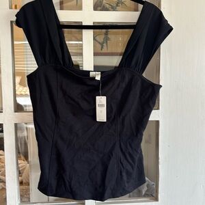 Anthropologie Meadow Rue Rendezvous Top Black Wide Strap Top large NWT